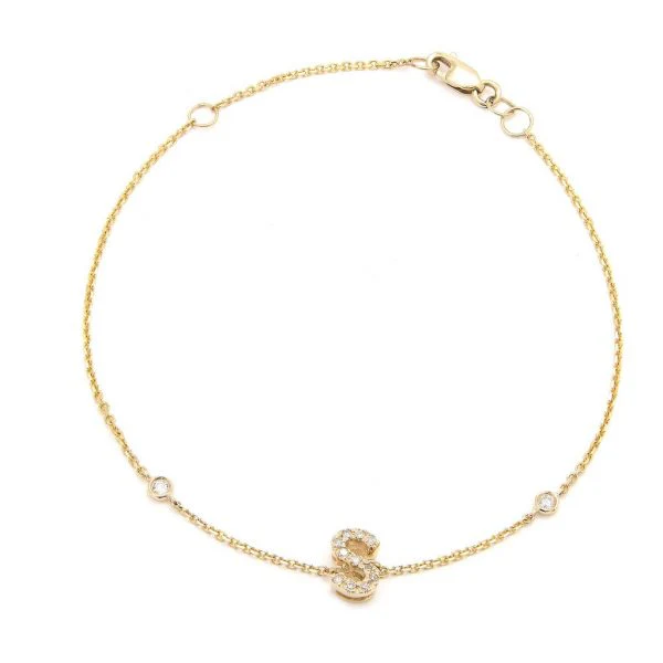 Letter Charm Bracelet In 14K Gold with Diamonds: A-Z - Image 19