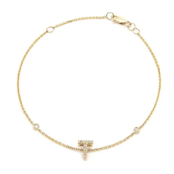 Letter Charm Bracelet In 14K Gold with Diamonds: A-Z - Image 20