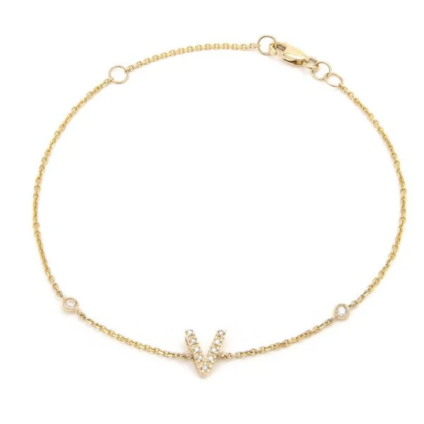Letter Charm Bracelet In 14K Gold with Diamonds: A-Z - Image 22