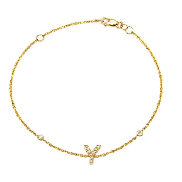 Letter Charm Bracelet In 14K Gold with Diamonds: A-Z - Image 25