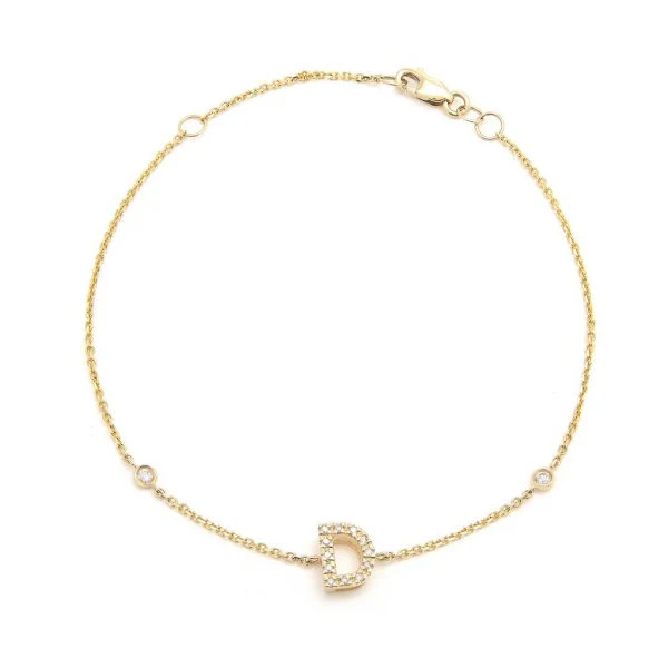 Letter Charm Bracelet In 14K Gold with Diamonds: A-Z - Image 4