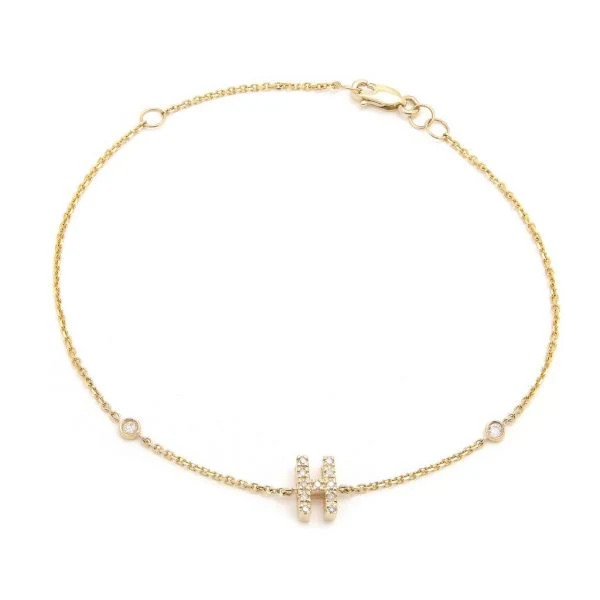 Letter Charm Bracelet In 14K Gold with Diamonds: A-Z - Image 8