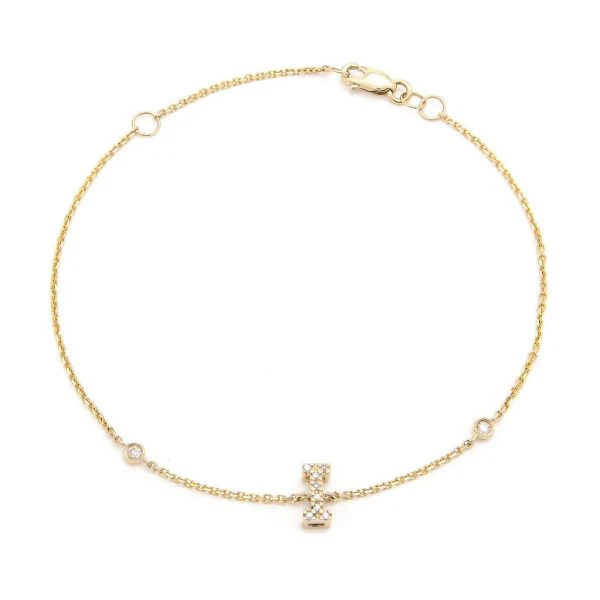 Letter Charm Bracelet In 14K Gold with Diamonds: A-Z - Image 9