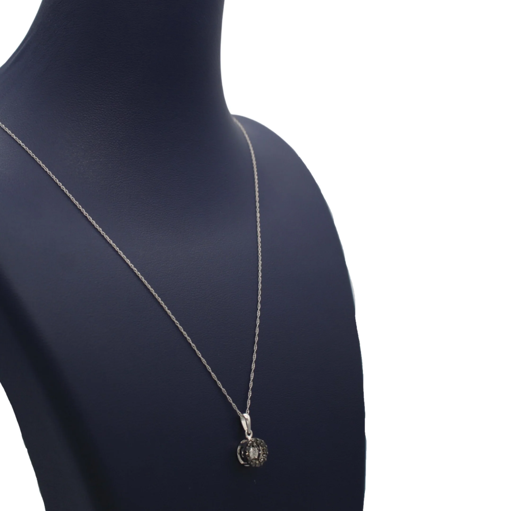 Round Diamond Charm Necklace In 10K White Gold - Image 4