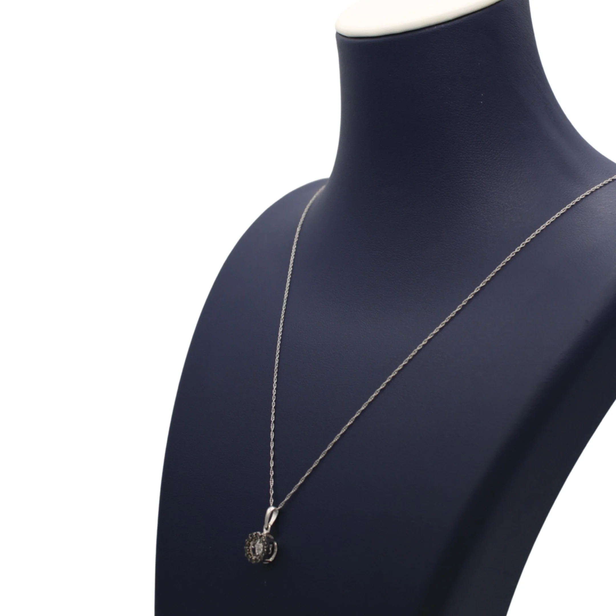 Round Diamond Charm Necklace In 10K White Gold - Image 5